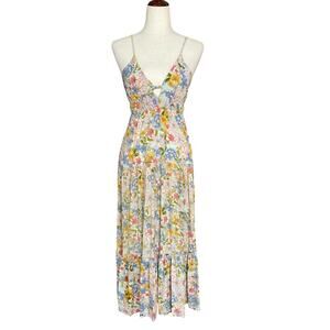 Angie Boho Romantic Cottagecore Maxi Pastel Floral Sundress Womens S Rayon